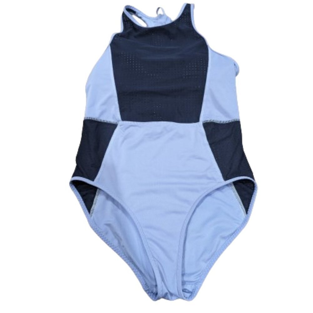 Athleta Cross Train One Piece Swimsuit S Blue zipper back